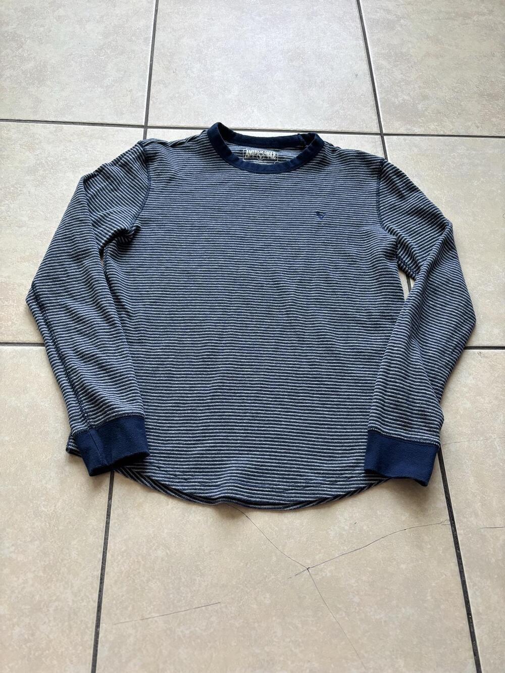 American Eagle Outfitters Shirt Mens Small Blue Striped Long Sleeve Crewneck